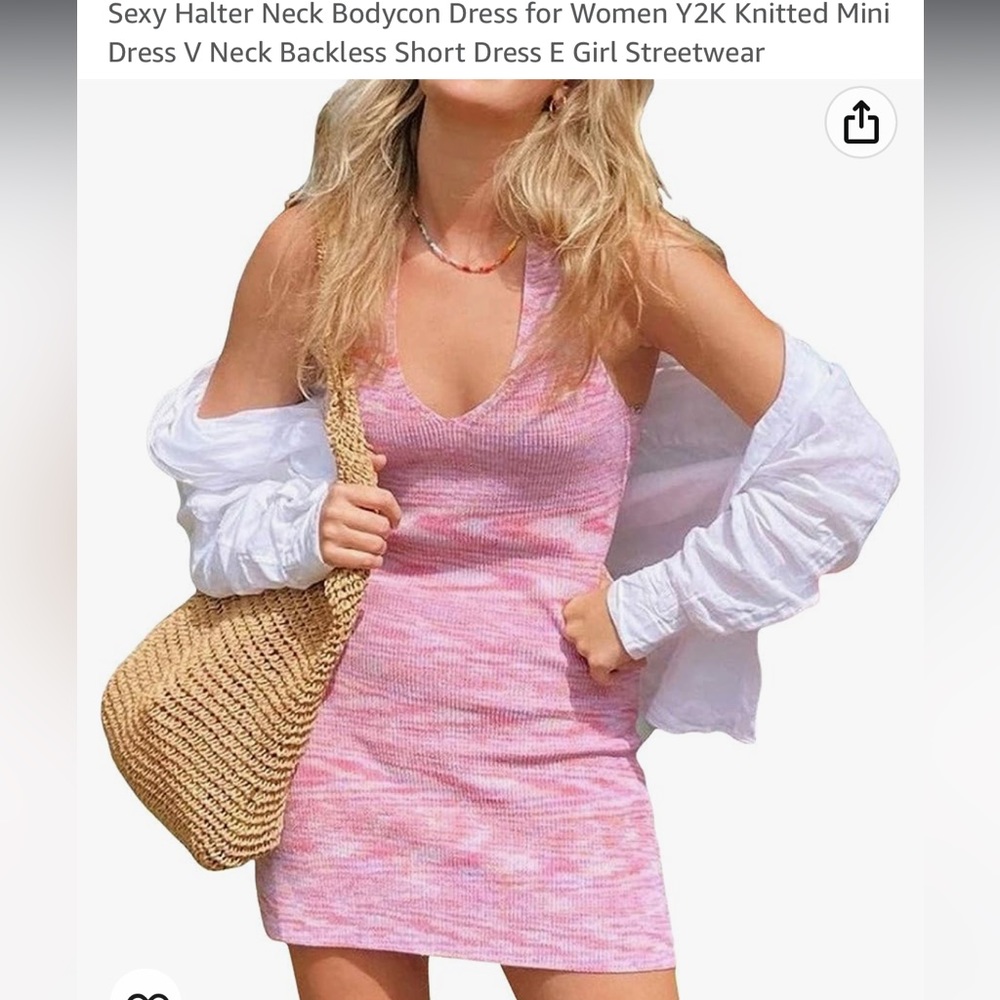 Amazon pink knit bodycon halter dress